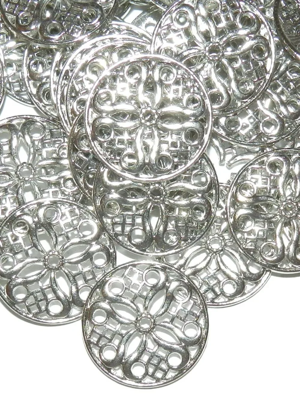 M7115 Antiqued Silver 24mm Ornate Round Link Metal Jewelry Component 10pc
